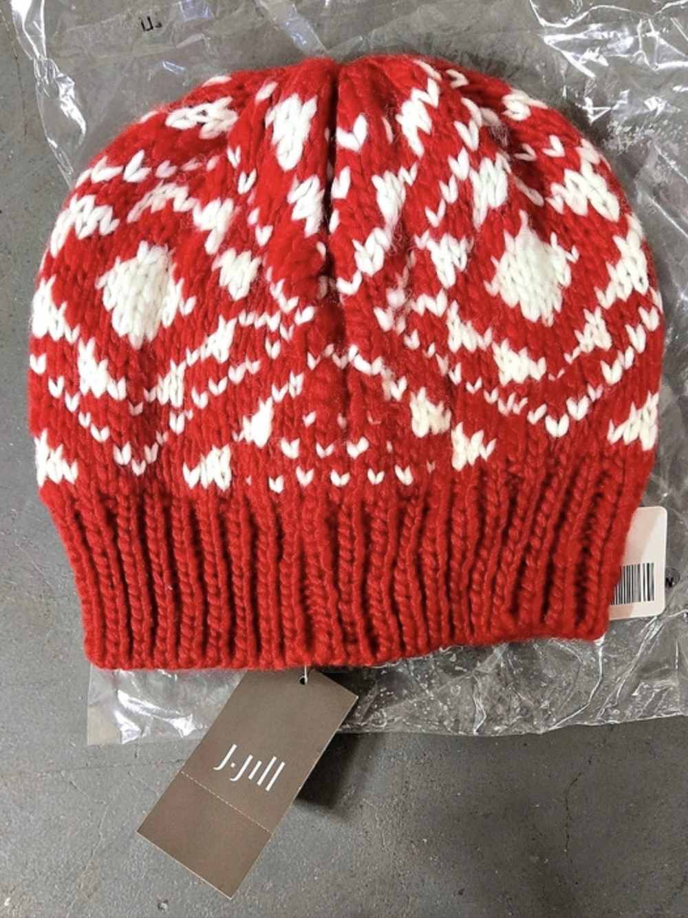 J.Crew Red & White Knit Beanie NWT